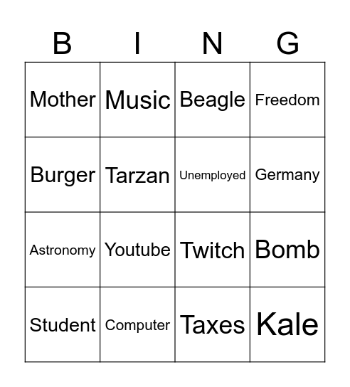 Infintecraft bingo Card