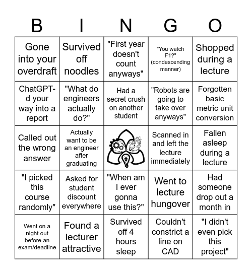 Engineering Society Bingo Card