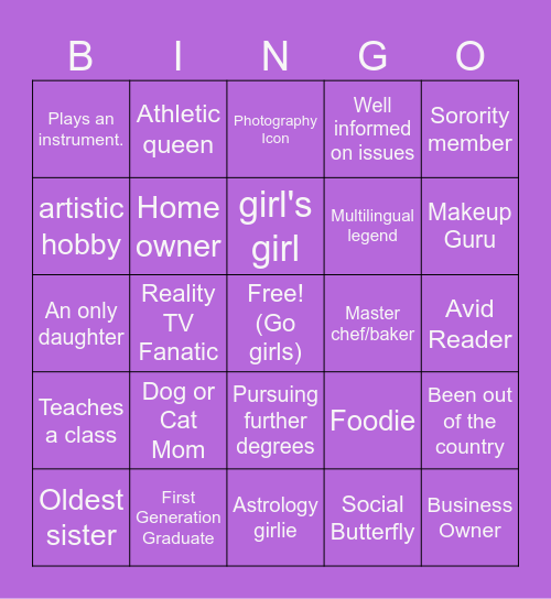 International Women's day Bingo Card