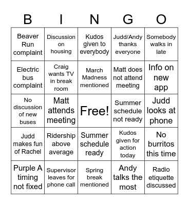Meeting Bingo Card