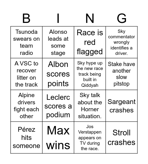 Saudi Arabia Bingo Card
