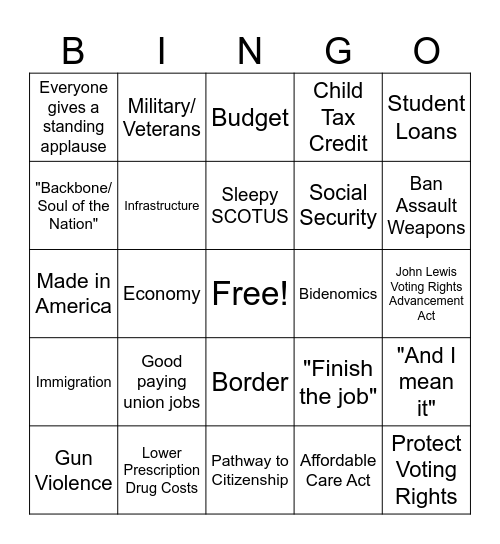 SOTU 2024 Bingo Card