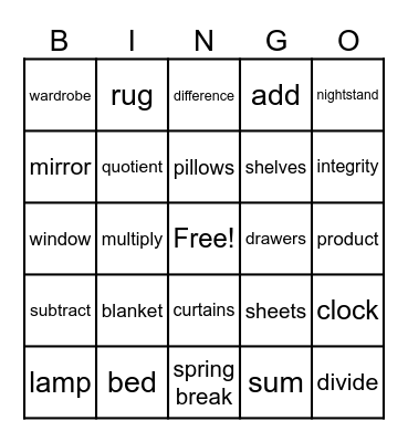 Vocabulary Bingo Card