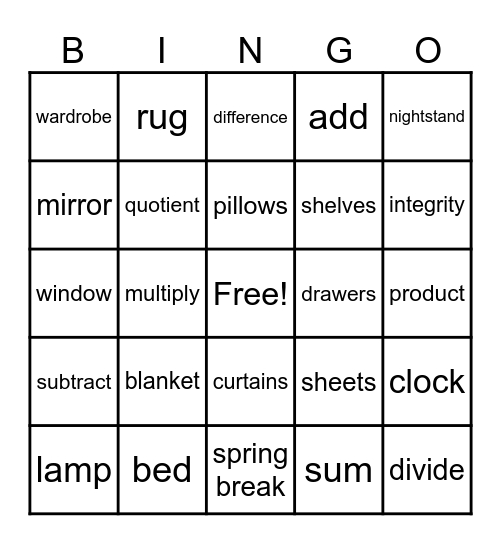 Vocabulary Bingo Card