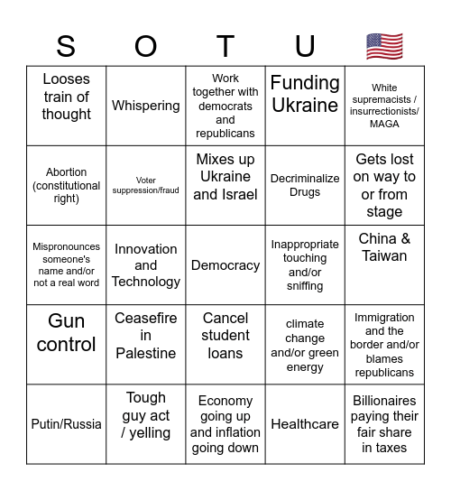 SOTU Bingo 🇺🇸 Bingo Card