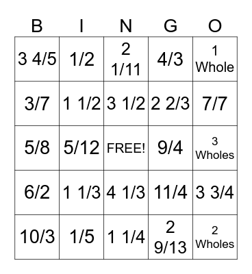 Division of Fractions & Mixed Numbers Bingo Card