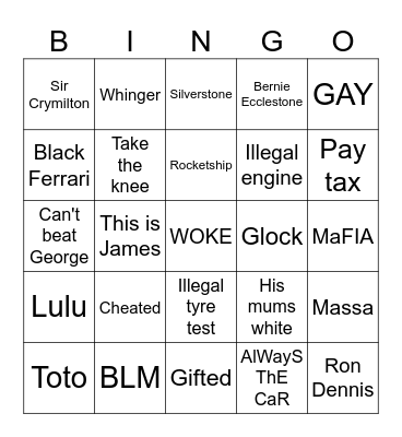 Lewis Hamilton hater bingo Card