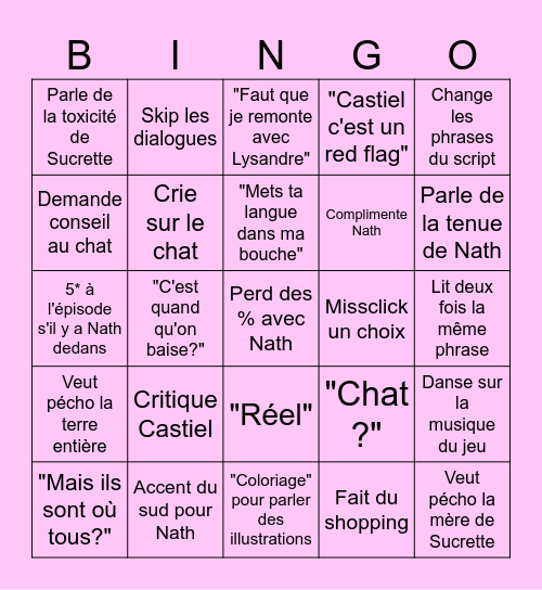 Amour sucré Bingo Card