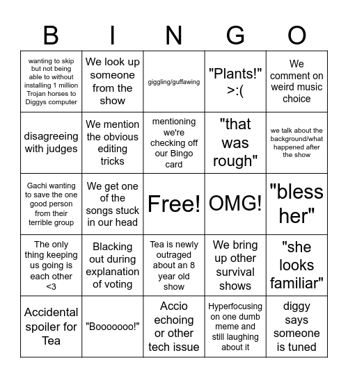 Mr. Tea's Card of Dungeon Watch Togthers Bingo Card
