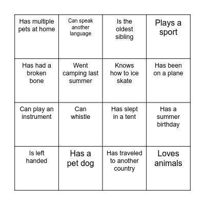 Find Someone Who...... Bingo Card