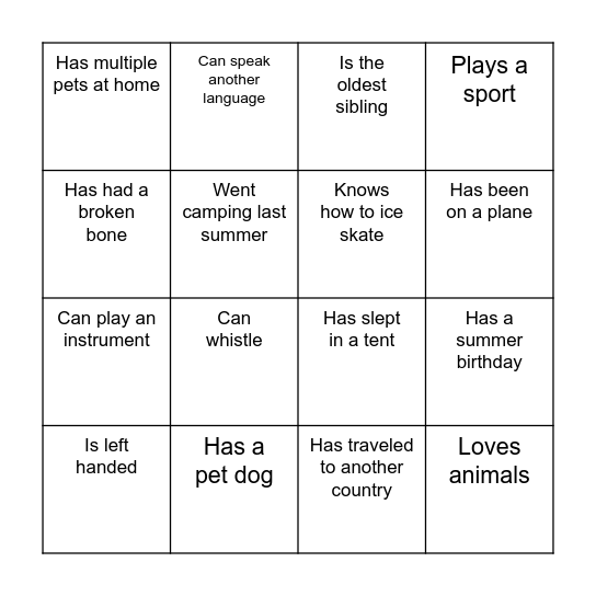 Find Someone Who...... Bingo Card