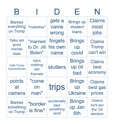 State of the Biden Bingo Card