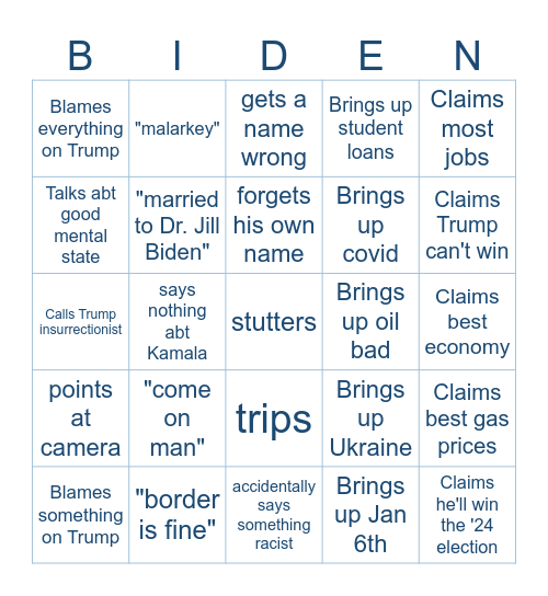 State of the Biden Bingo Card