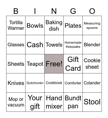 Julia’s Bridal Gift Bingo!! Bingo Card