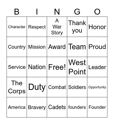 West Point Bingo Card