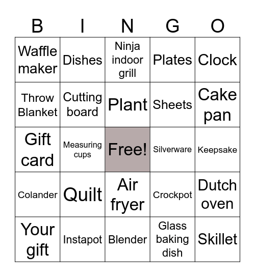 Julia’s Bridal Gift Bingo!! Bingo Card