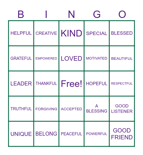 I AM... Bingo Card