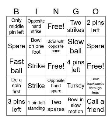 Bowling Bingo Card