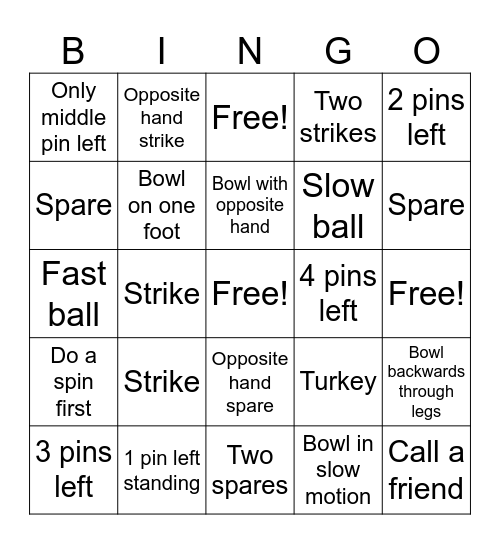 Bowling Bingo Card