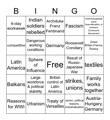 World History 2 Final Test Review Bingo Card