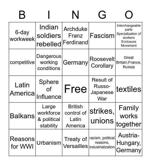 World History 2 Final Test Review Bingo Card