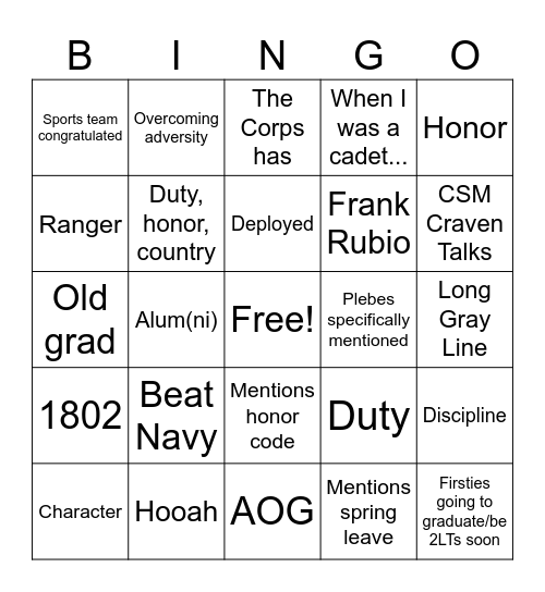 Founder's Dinner Bingo Card