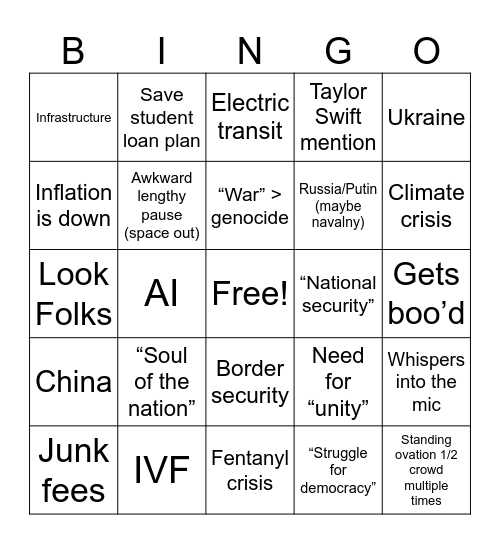 STATE OF THE UNION IS BAD? Bingo Card