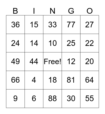 Multiplication Bingo Card