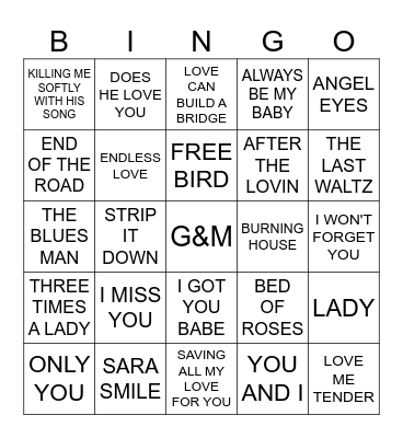 LOVE SONGS Bingo Card