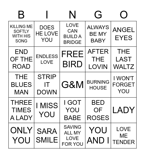 LOVE SONGS Bingo Card