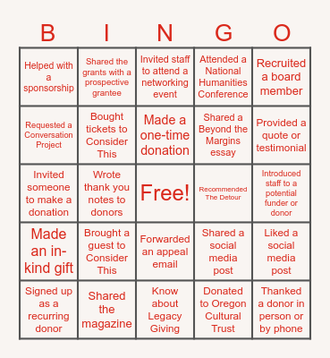Oregon Humanities Bingo Card