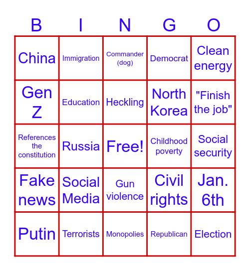 State of the Union 2024 Bingo Card