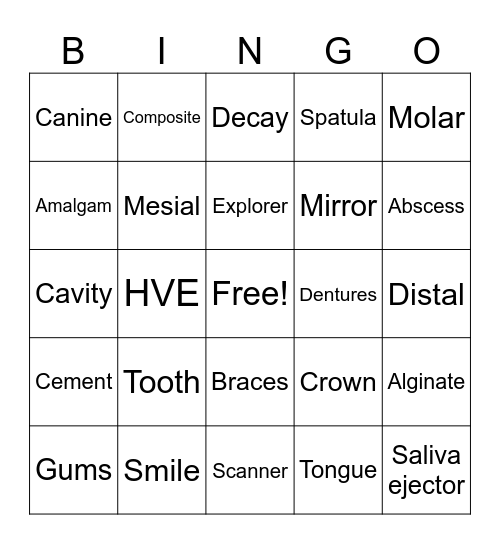 Dental Assistant Bingo Card