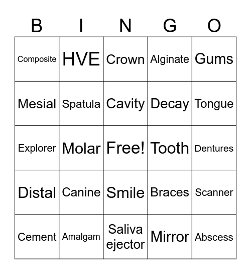 Dental Assistant Bingo Card