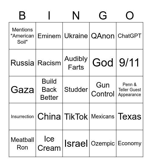 State of the Union Bingo Card