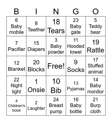 Baby Shower Bingo Card