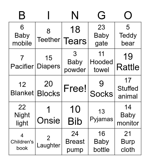 Baby Shower Bingo Card