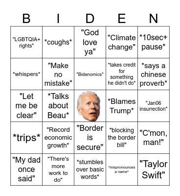 State of the Union 2024 Bingo Card