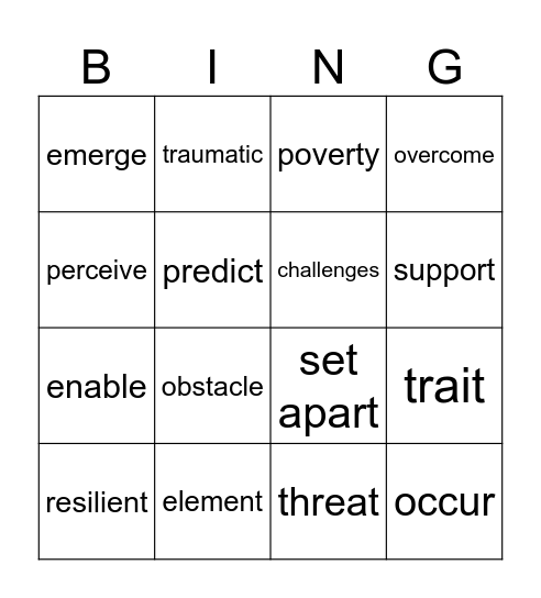 U5 Reading 1 Vocabulary Bingo Card