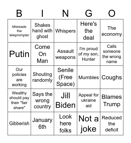 State of the Union bingo Card