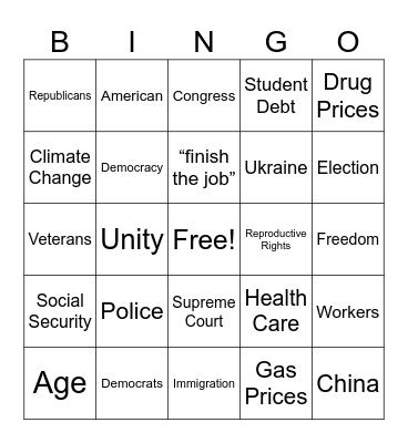 State of the Union Bingo Card