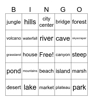 Landforms Vocabulary Bingo Card