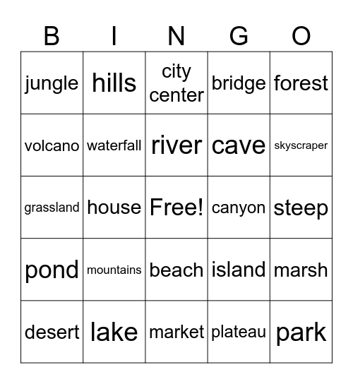 Landforms Vocabulary Bingo Card