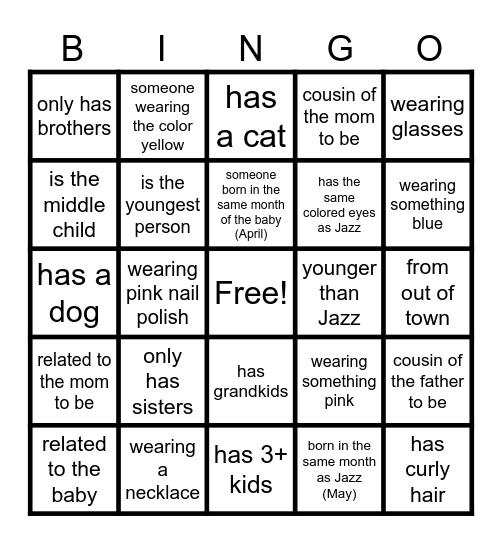 Baby Shower Bingo - Find the Guest Bingo Card