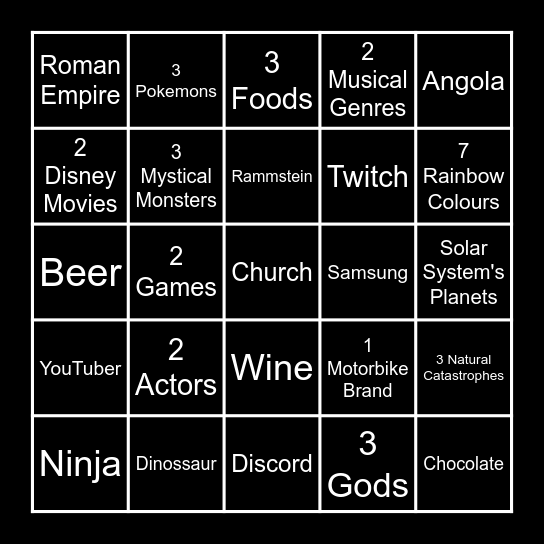 Infinite Craft Bingo Card