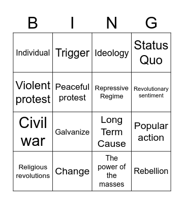 Revolution Bingo! Bingo Card