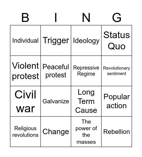 Revolution Bingo! Bingo Card