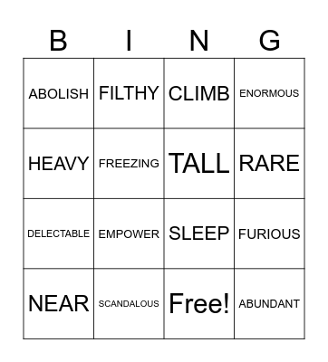 VOCABULARY BINGO Card