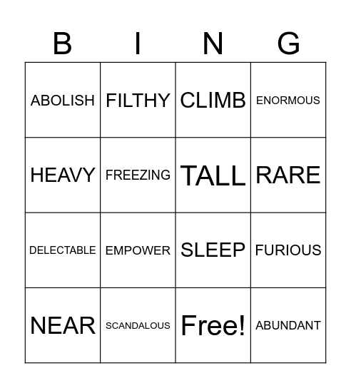 VOCABULARY BINGO Card