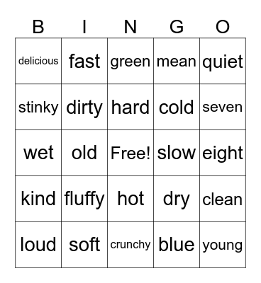Adjectives Bingo Card